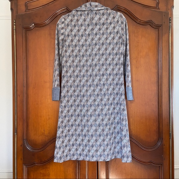 Vintage 60s 70s Lord & Taylor Mod Argyle Knit Collar Shift Dress - Picture 5 of 13